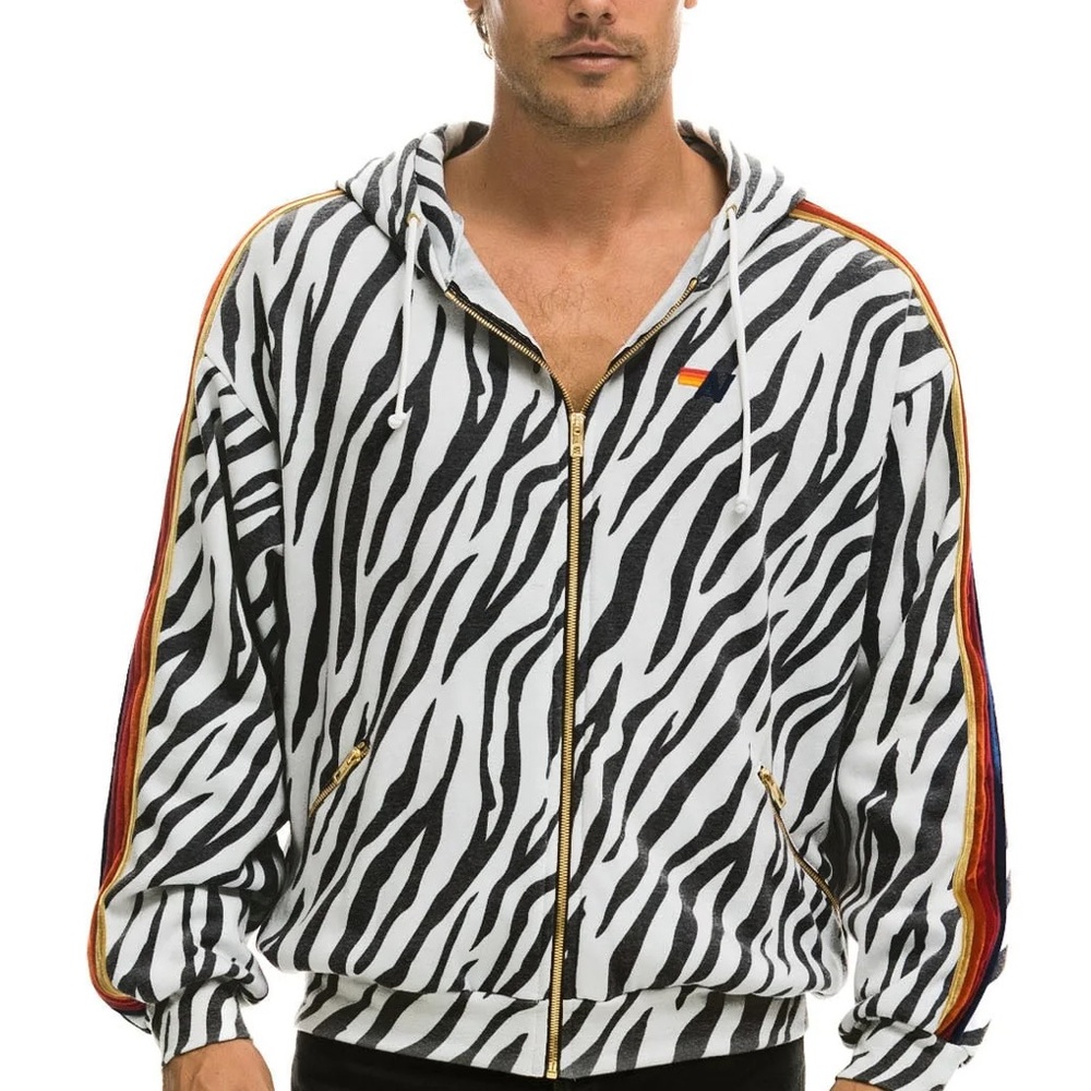 AVIATOR NATION $196 CLASSIC RELAXED ZIP HOODIE WITH POCKETS ZEBRA - Picture 4 of 8